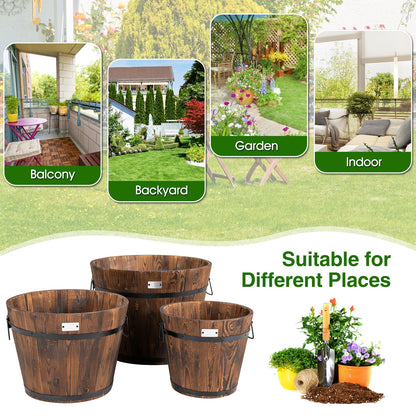 3 Pieces Wooden Planter Barrel Set with Multiple Size