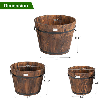 3 Pieces Wooden Planter Barrel Set with Multiple Size