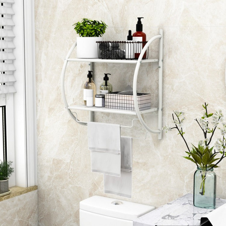 Wall Mounted 2-Tier Bathroom Towel Rack with 2 Towel Bars-Silver