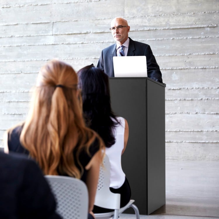 Wooden Floor Standing Podium Speaking Lectern with Adjustable Shelf