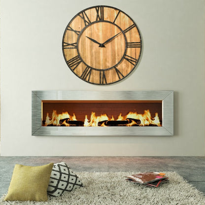 Horloge murale ronde de 30 pouces, horloge décorative silencieuse en bois avec pile - Marron