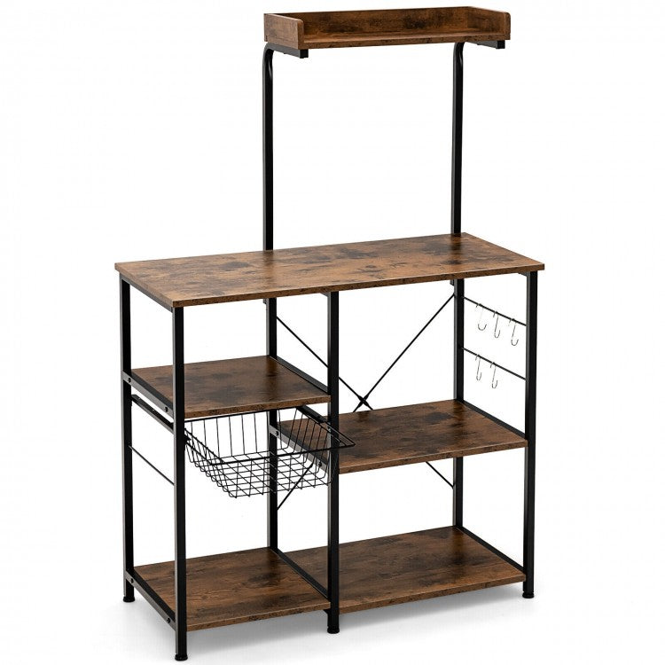 4-tier Kitchen Baker's Rack with Basket and 5 Hooks