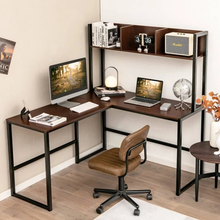 Reversible L-Shaped Corner Desk with Storage Bookshelf