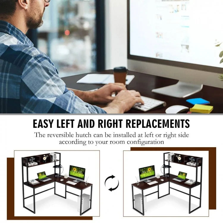 Reversible L-Shaped Corner Desk with Storage Bookshelf