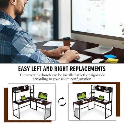 Reversible L-Shaped Corner Desk with Storage Bookshelf