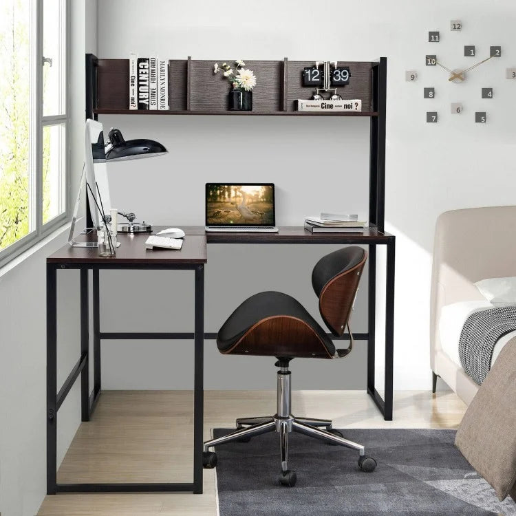 Reversible L-Shaped Corner Desk with Storage Bookshelf