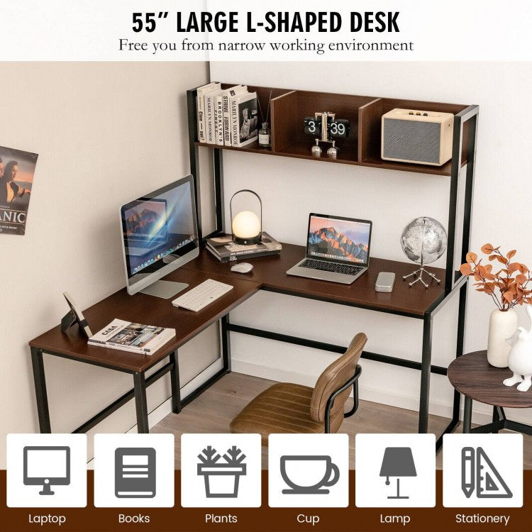 Reversible L-Shaped Corner Desk with Storage Bookshelf