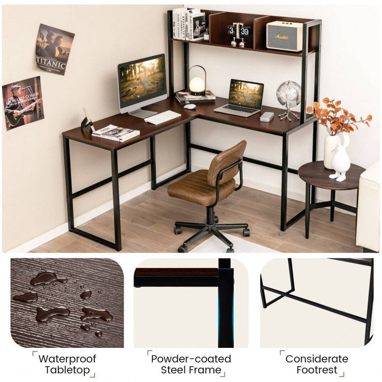 Reversible L-Shaped Corner Desk with Storage Bookshelf