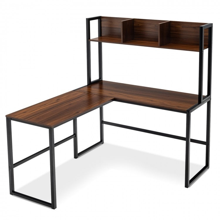 Industrial L-Shaped Desk Bookshelf 55 Inch Corner Computer Gaming Table