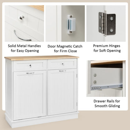 Rubber Wood Kitchen Trash Cabinet with Single Trash Can Holder and Adjustable Shelf-White