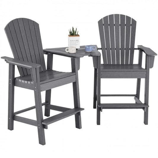 2 Pieces HDPE Tall Adirondack Chair with Middle Connecting Tray