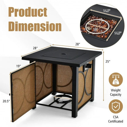 Table de foyer d'extérieur carrée de 28 pouces et 50 000 BTU avec housse