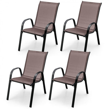 Ensemble de 4 chaises de salle à manger empilables avec accoudoirs - Noir