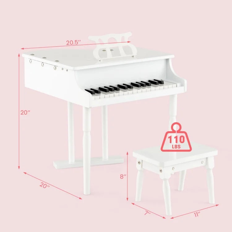 Musical Instrument Toy 30-Key Children Mini Grand Piano with Bench-Pink