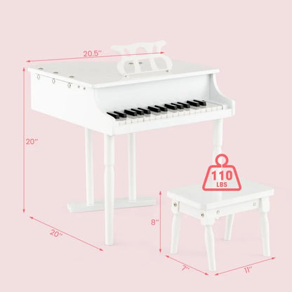 Musical Instrument Toy 30-Key Children Mini Grand Piano with Bench-Pink