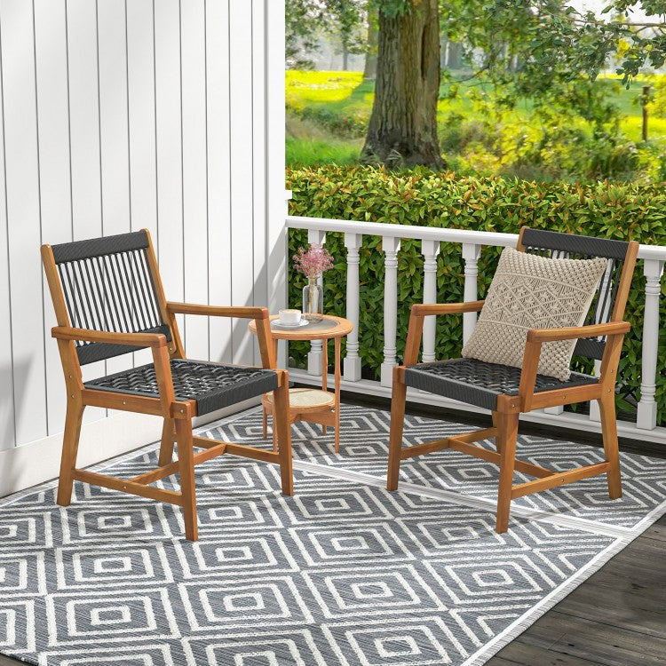 Set of 2 Patio Acacia Wood Dining Chairs with Armrests for Lawn Yard