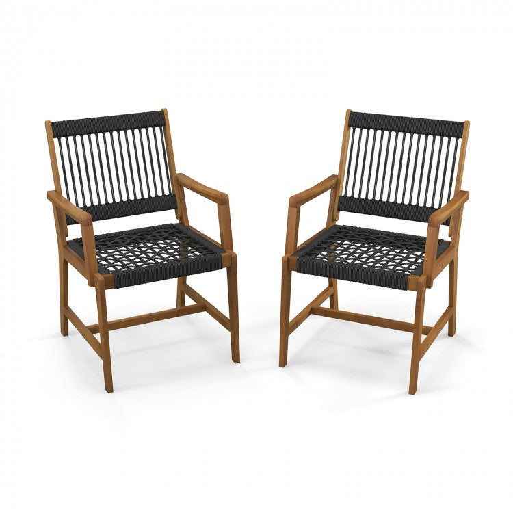 Set of 2 Patio Acacia Wood Dining Chairs with Armrests for Lawn Yard