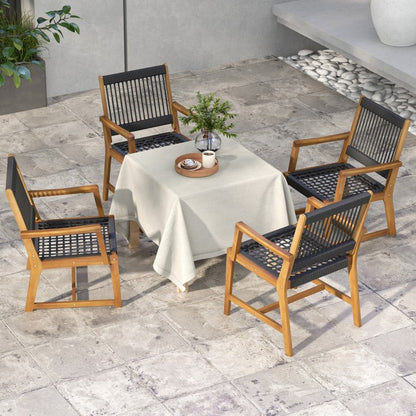 Set of 2 Patio Acacia Wood Dining Chairs with Armrests for Lawn Yard