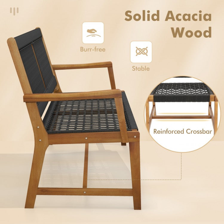 Set of 2 Patio Acacia Wood Dining Chairs with Armrests for Lawn Yard