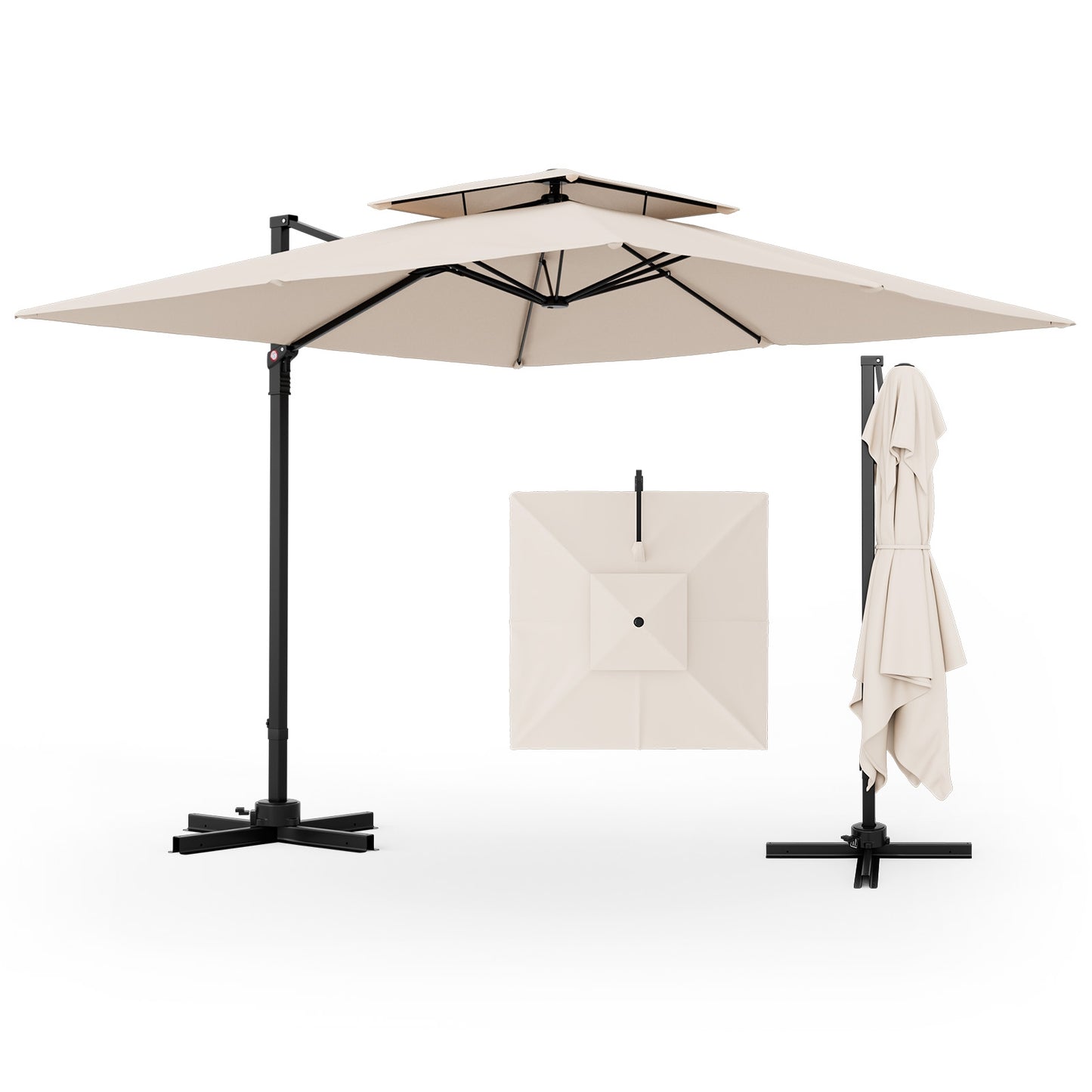 Parasol de patio en porte-à-faux de 9,5 pieds avec rotation à 360°