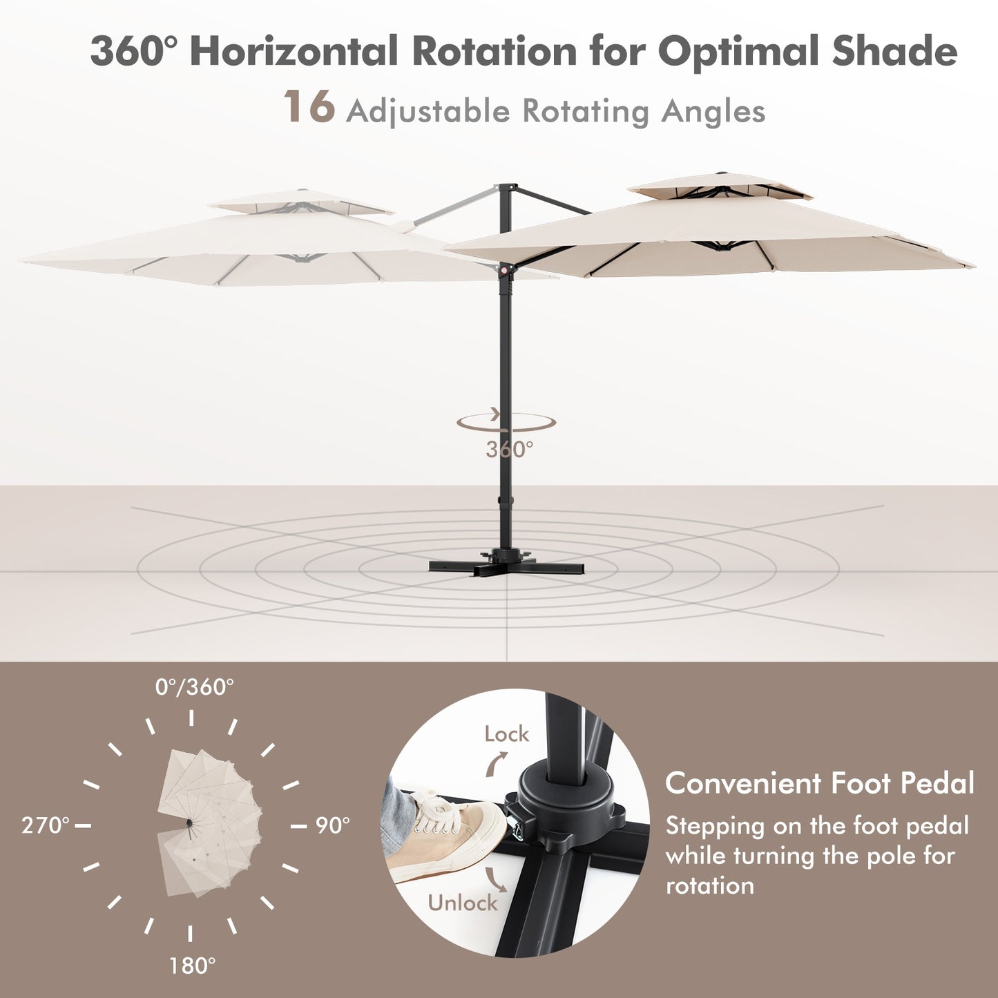 Parasol de patio en porte-à-faux de 9,5 pieds avec rotation à 360°