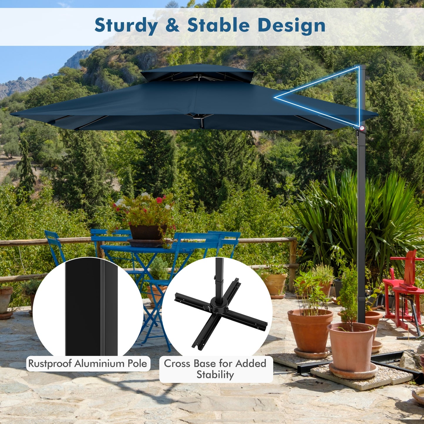 9.5 Feet Cantilever Patio Umbrella with 360° Rotation