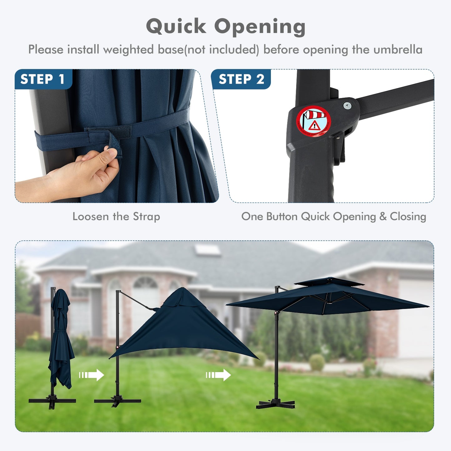 9.5 Feet Cantilever Patio Umbrella with 360° Rotation