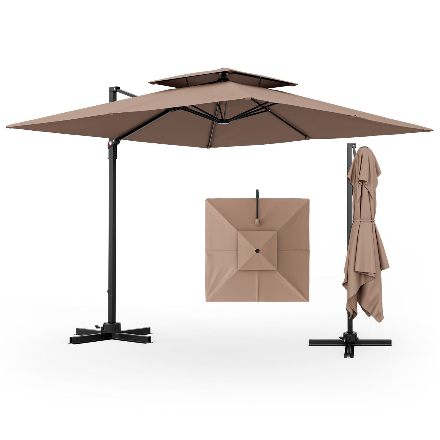 Parasol de patio en porte-à-faux de 9,5 pieds avec rotation à 360°