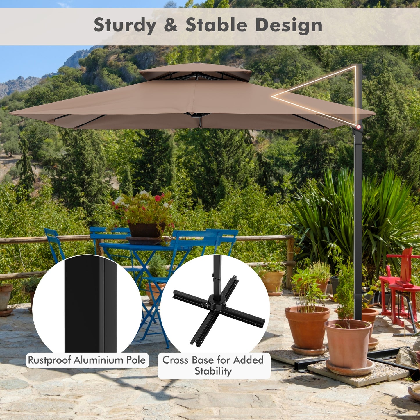 9.5 Feet Cantilever Patio Umbrella with 360° Rotation