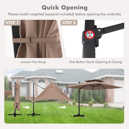 9.5 Feet Cantilever Patio Umbrella with 360° Rotation