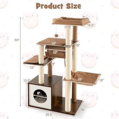 53 Inch Cat Tree with Condo and Swing Tunnel