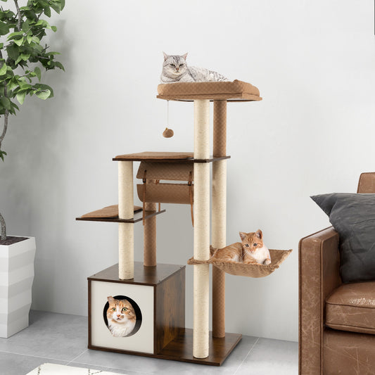 53 Inch Cat Tree with Condo and Swing Tunnel