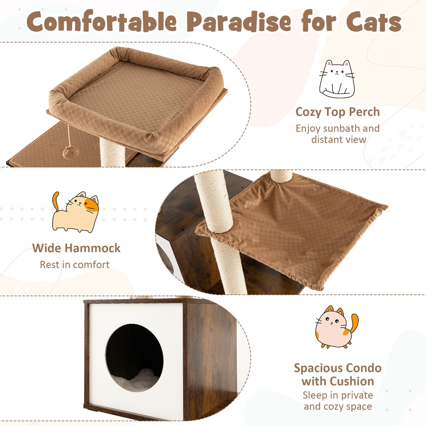 53 Inch Cat Tree with Condo and Swing Tunnel