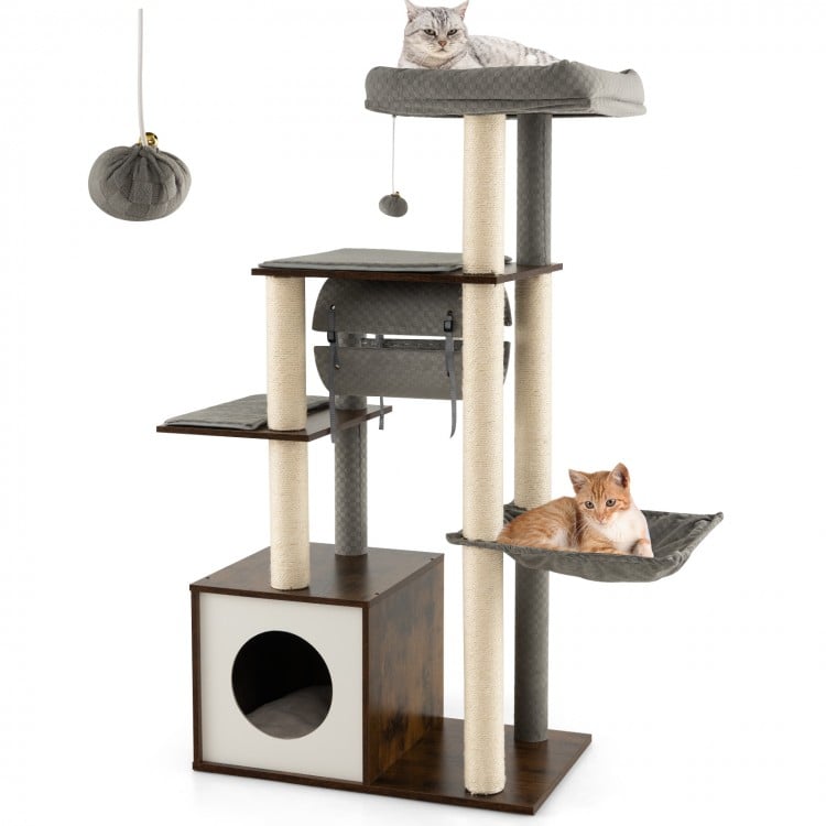 53 Inch Cat Tree with Condo and Swing Tunnel