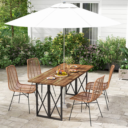 Table à manger rectangulaire en bois d'acacia de 67 pouces avec trou pour parasol