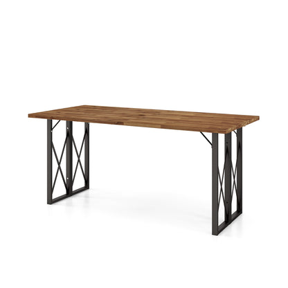 Table à manger rectangulaire en bois d'acacia de 67 pouces avec trou pour parasol