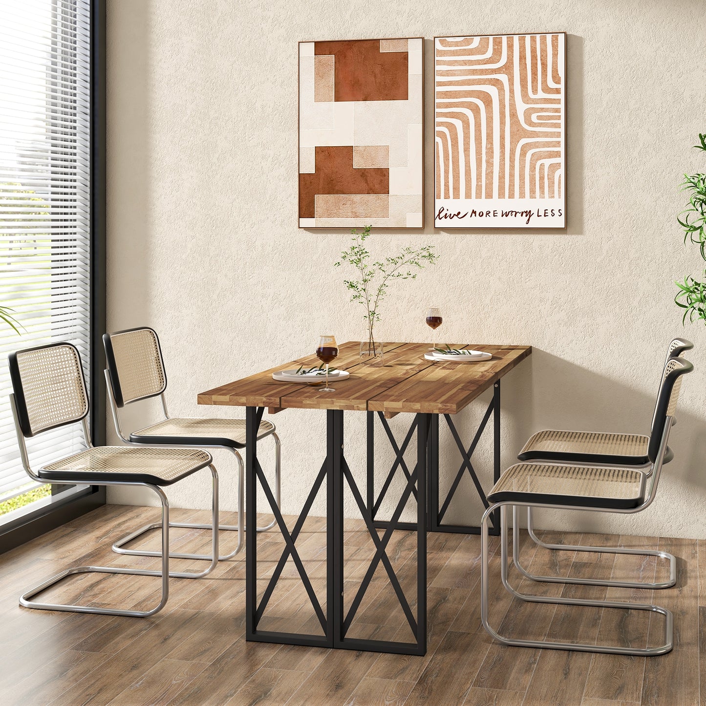 Table à manger rectangulaire en bois d'acacia de 67 pouces avec trou pour parasol