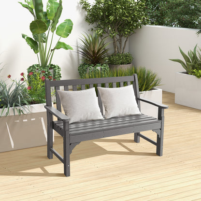 Banc de jardin toutes saisons en PEHD pour 2 personnes avec dossier et accoudoirs - Gris