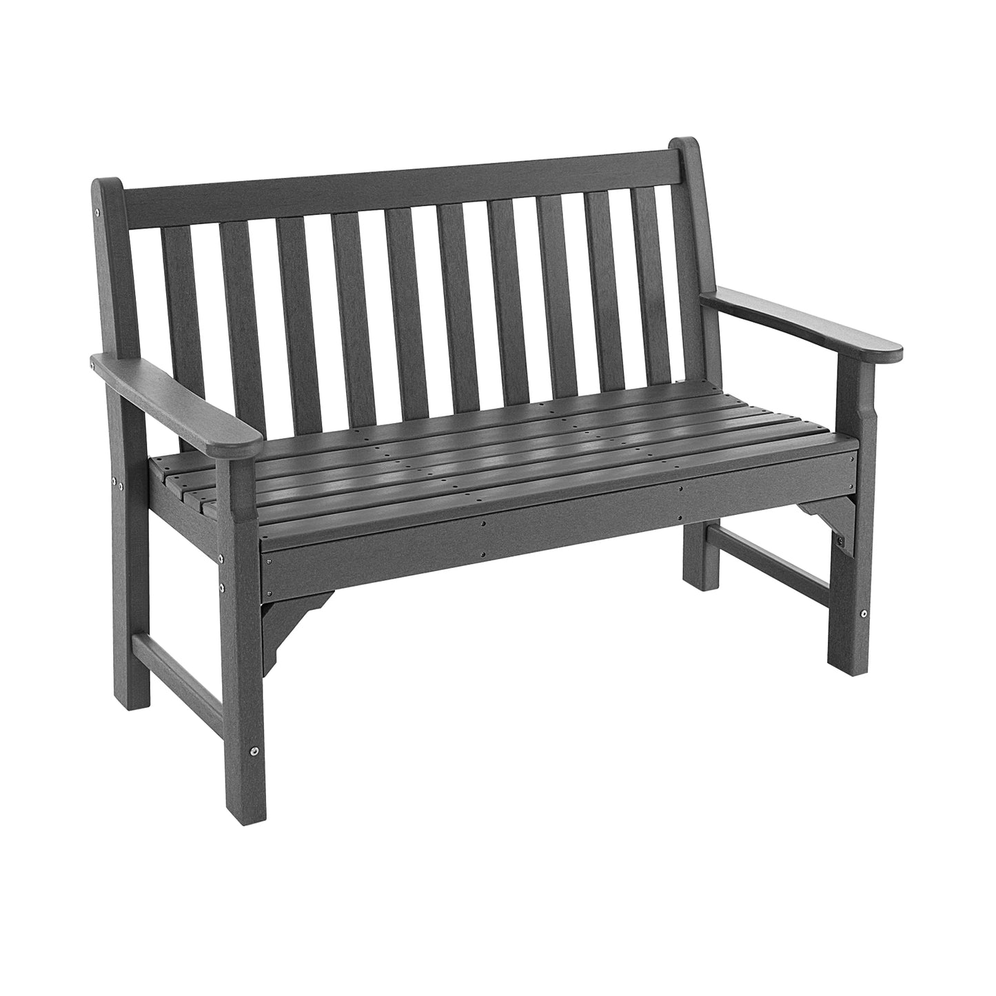 All-Weather HDPE 2-Person Garden Bench with Backrest and Armrests-Gray