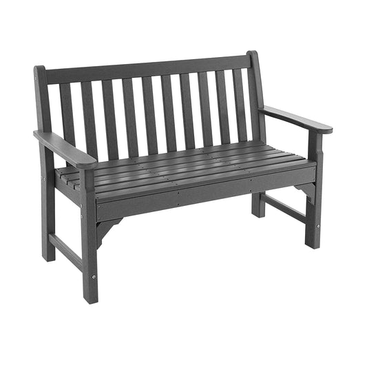 All-Weather HDPE 2-Person Garden Bench with Backrest and Armrests-Gray