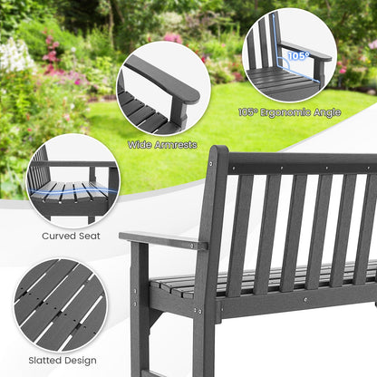 All-Weather HDPE 2-Person Garden Bench with Backrest and Armrests-Gray