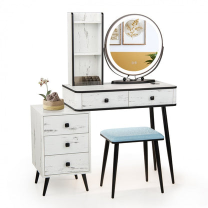 Makeup Vanity Table Set with Touch Screen Dimming Mirror and 3 Color Lighting Modes