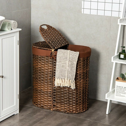 Foldable Handwoven Laundry Basket with Removable Liner