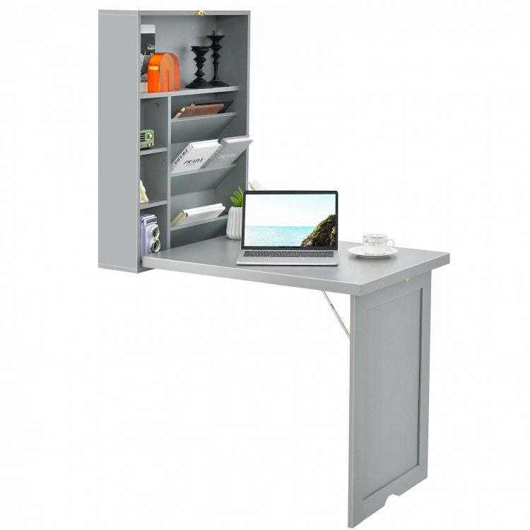 Wall Mounted Fold-Out Convertible Floating Desk Space Saver