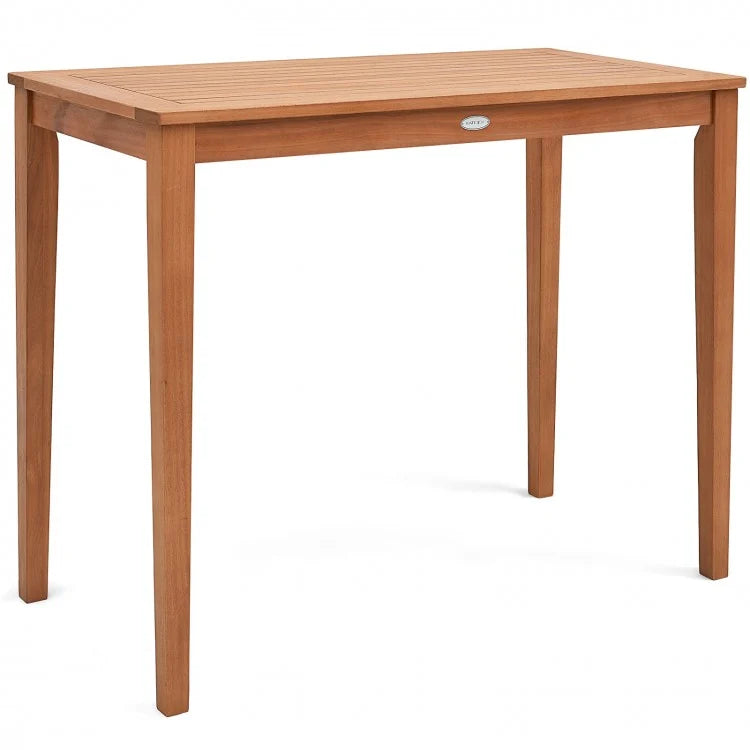 Table de bar rectangulaire d'extérieur en bois d'eucalyptus de 48 pouces x 24 pouces pour 4 personnes