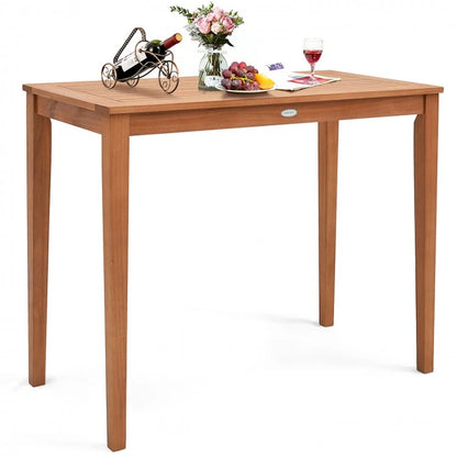 Table de bar rectangulaire d'extérieur en bois d'eucalyptus de 48 pouces x 24 pouces pour 4 personnes