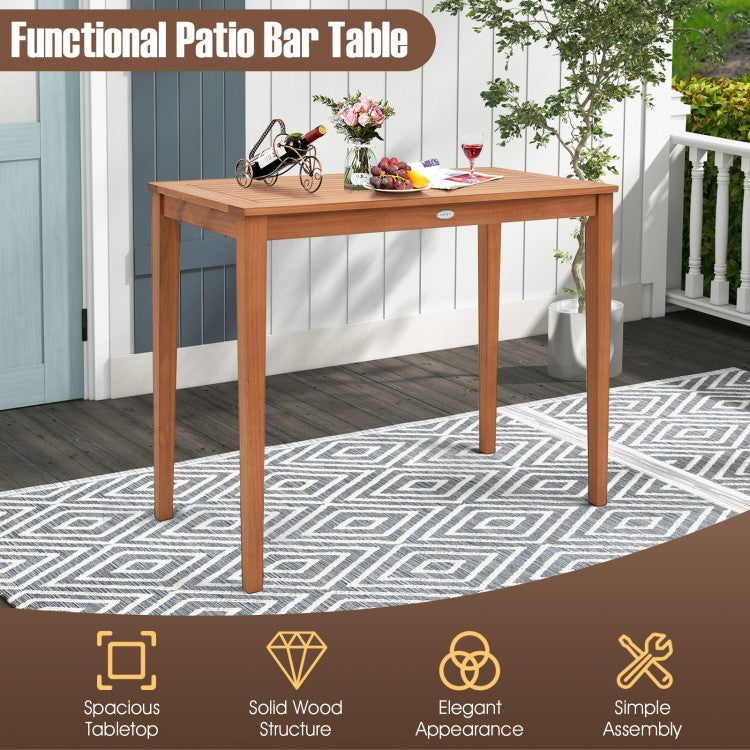 Table de bar rectangulaire d'extérieur en bois d'eucalyptus de 48 pouces x 24 pouces pour 4 personnes