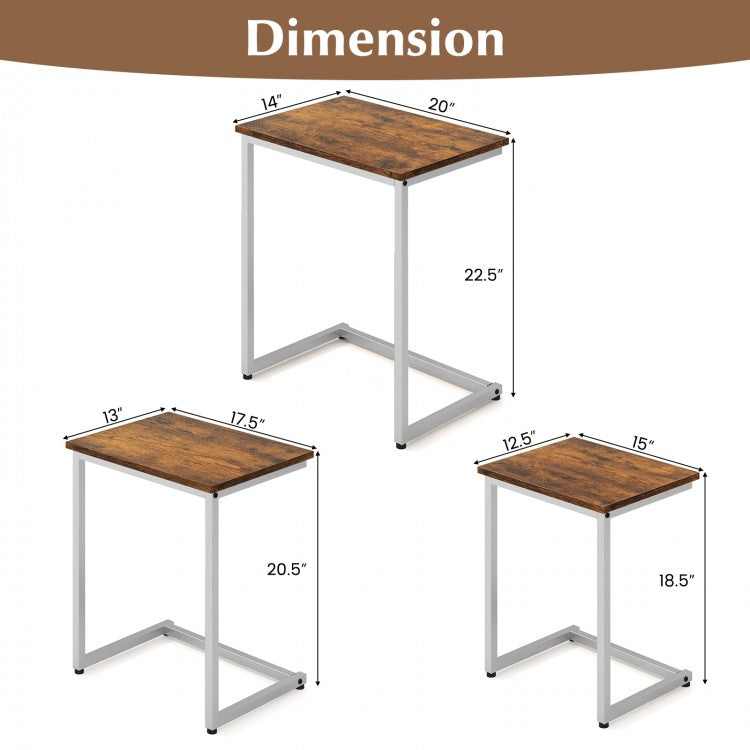 3 Pieces Multifunctional Coffee End Table Set-Rustic Brown