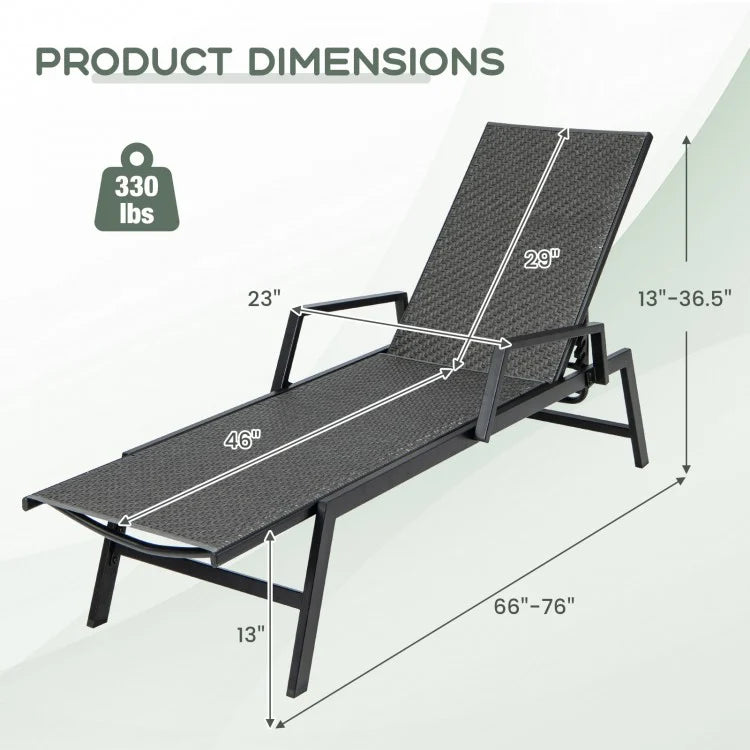 Chaise longue d'extérieur inclinable en rotin avec accoudoirs et dossier à 5 positions - Marron