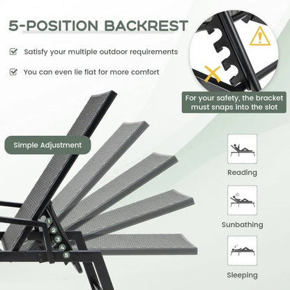 Chaise longue d'extérieur inclinable en rotin avec accoudoirs et dossier à 5 positions - Marron